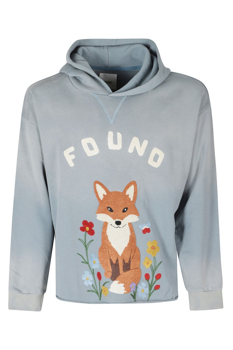 Found Light Blue Wildlife Embroidered French Terry Hoodie