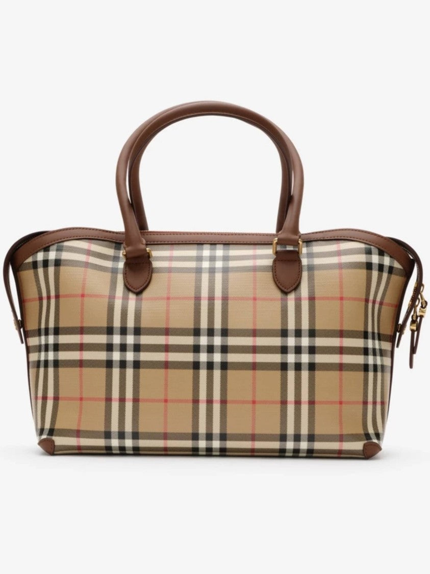 Burberry Small Check Tote Bag With Gold-Tone Zip Closure