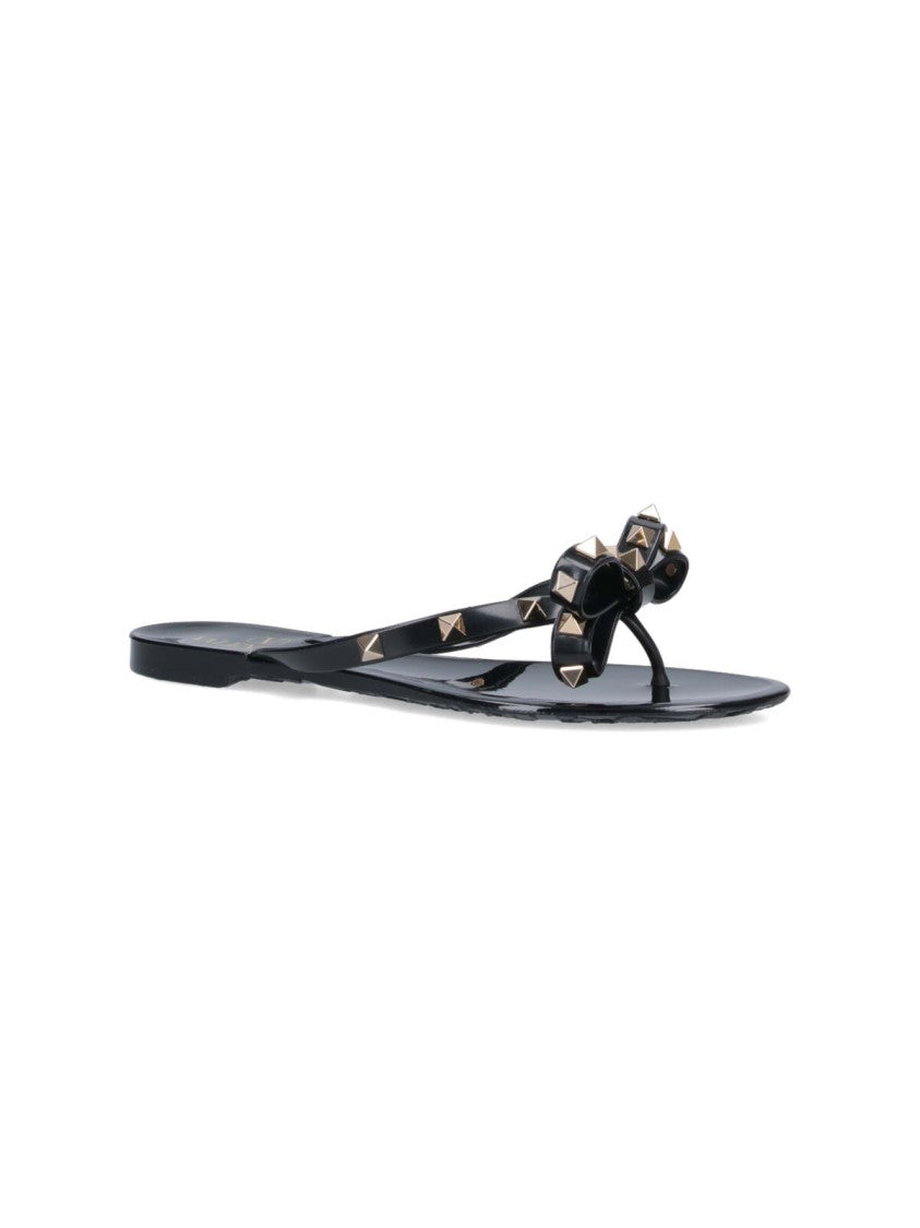 Valentino Garavani Black Rockstud Rubber Flip Flop Sandals
