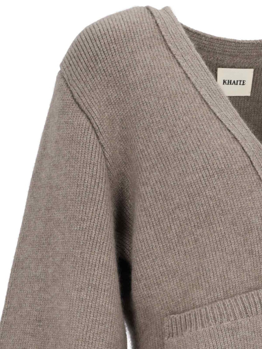 Khaite Relaxed Fit Textured Knit Sweater With Deep V-Neckline