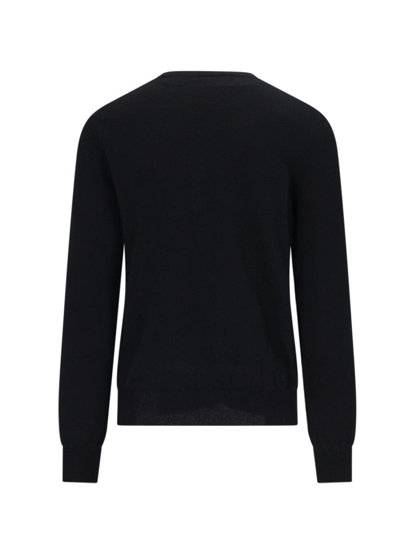 Comme Des Garçons Round Neck Heart Patch Black Wool Cardigan