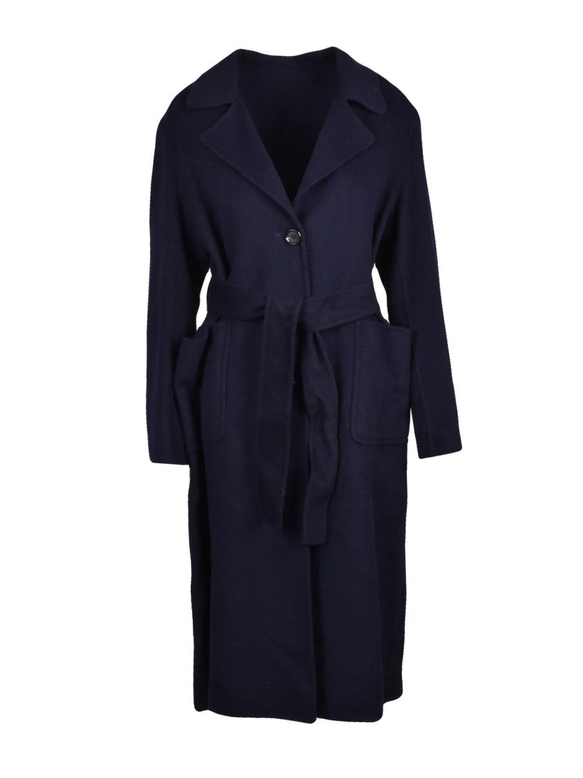 Add Long Wool Cashmere Coat With Defined Waist And Classic Collar