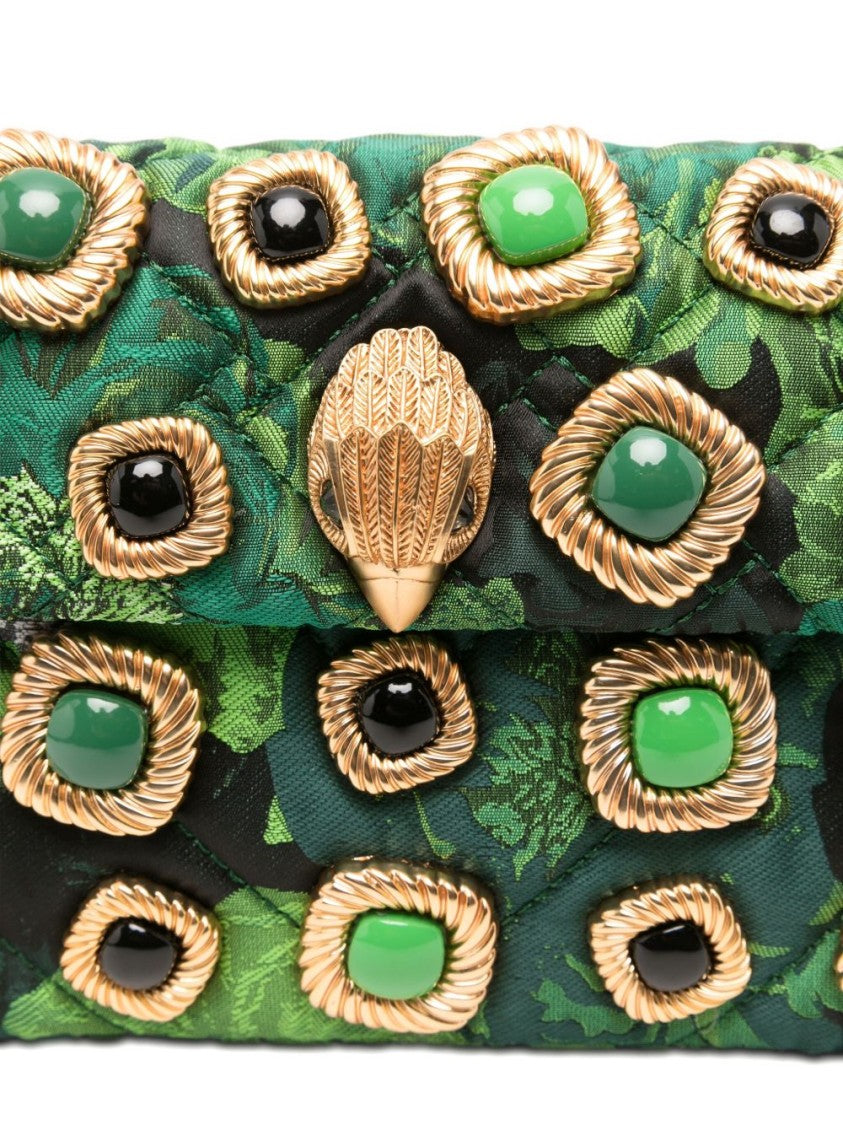 Kurt Geiger Ornate Green Floral Jacquard Shoulder Bag With Gold Accents