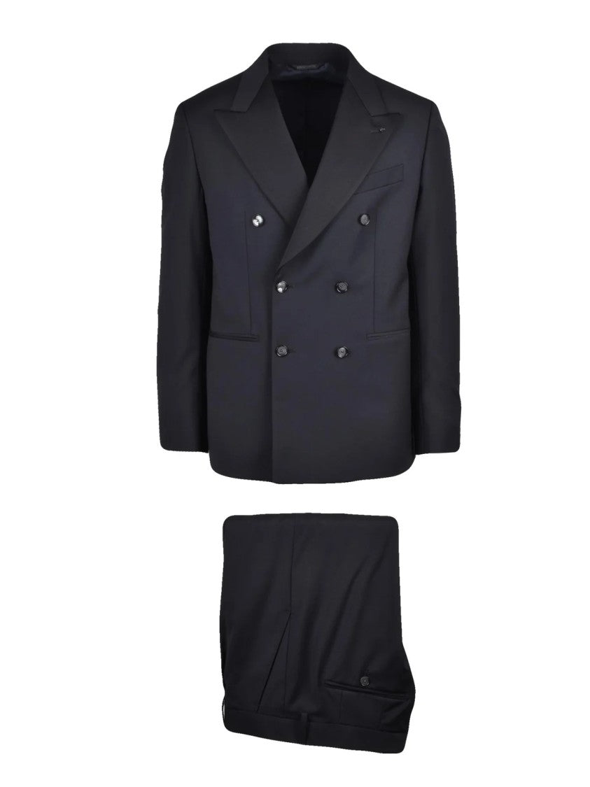 Messagerie Black Wool-Blend Mastroianni Double-Breasted Formal Suit