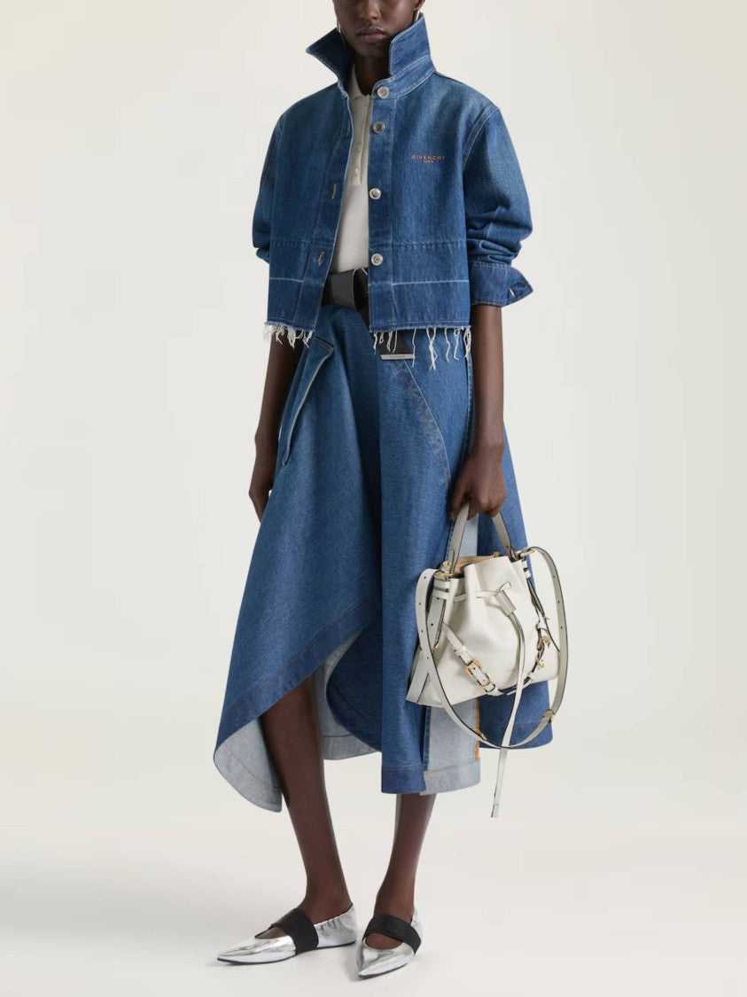 Givenchy Cropped Denim Shirt With Raw Edge Hem And Classic Button-Down Front