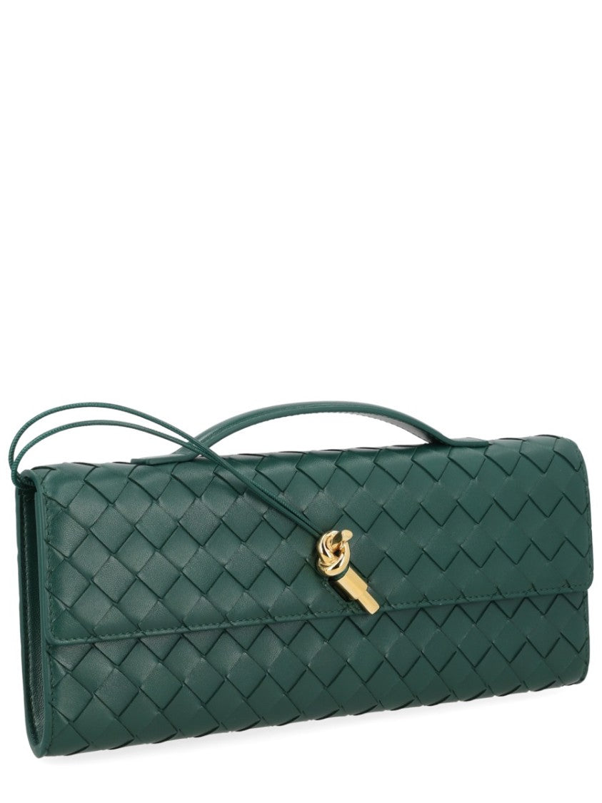 Bottega Veneta Woven Leather Clutch With Gold-Tone Knot Detail