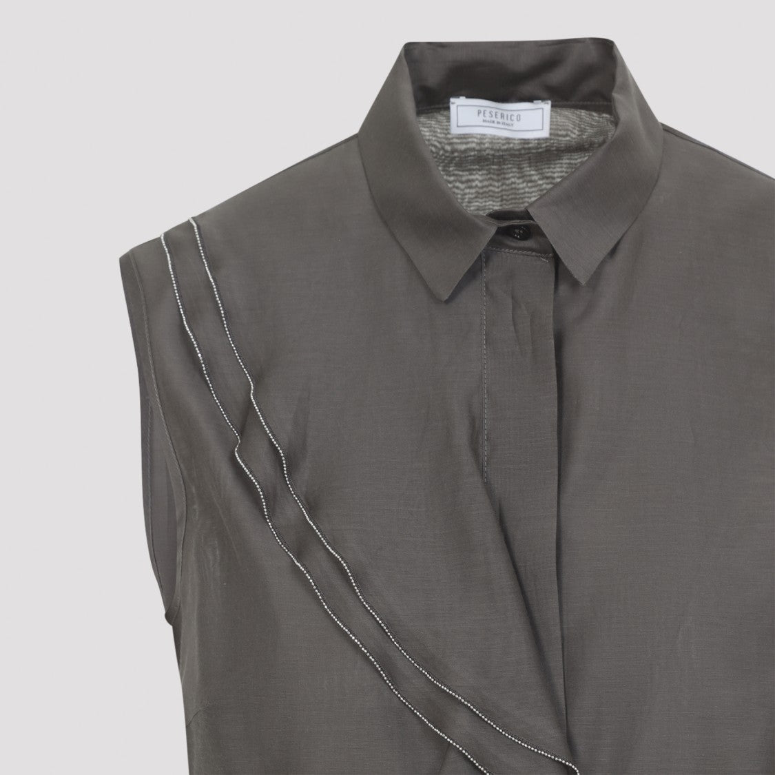 Peserico Sleeveless Cotton-Silk Blend Blouse With Ruffle Detail