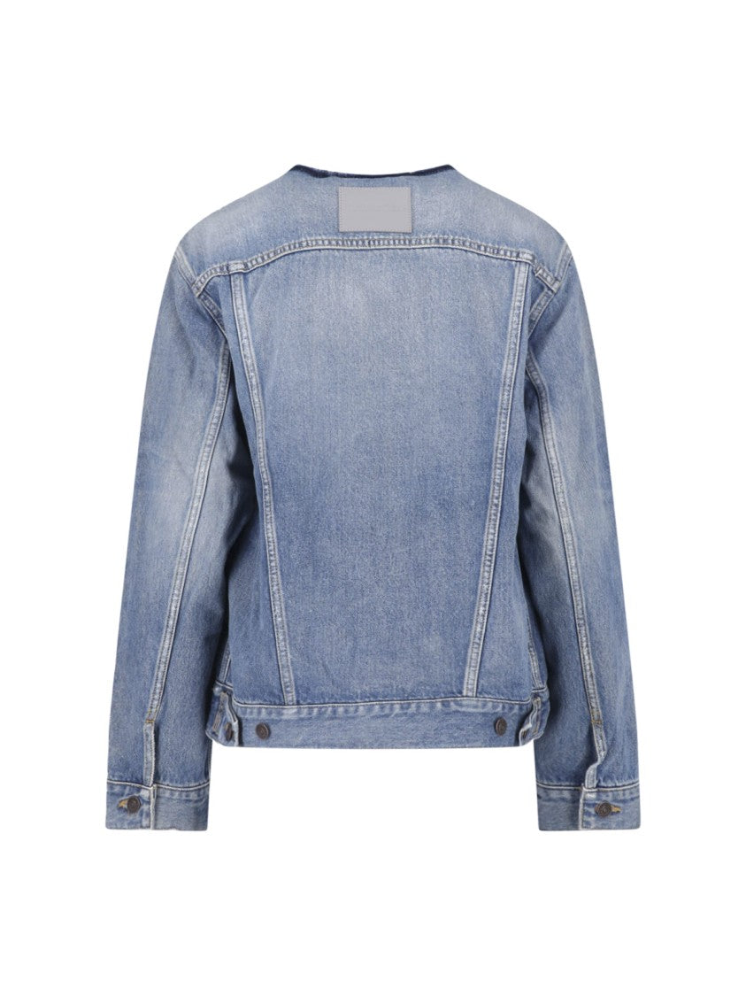 Balenciaga Hourglass Denim Jacket With Worn Blue Finish