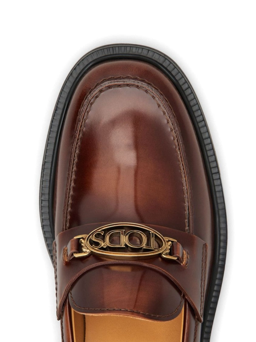 Tod's Brown Leather Loafers With Polished Finish