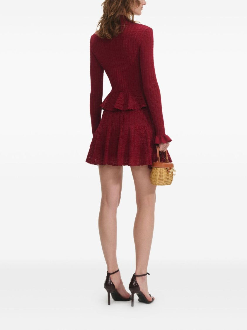 Self-Portrait Burgundy Pointelle Knit Mini Dress