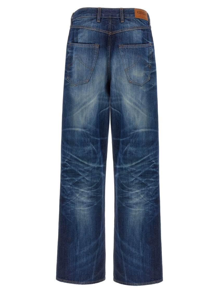 Kenzo Dirty Stone Bleached Japanese Denim Jeans With Contrast Stitching