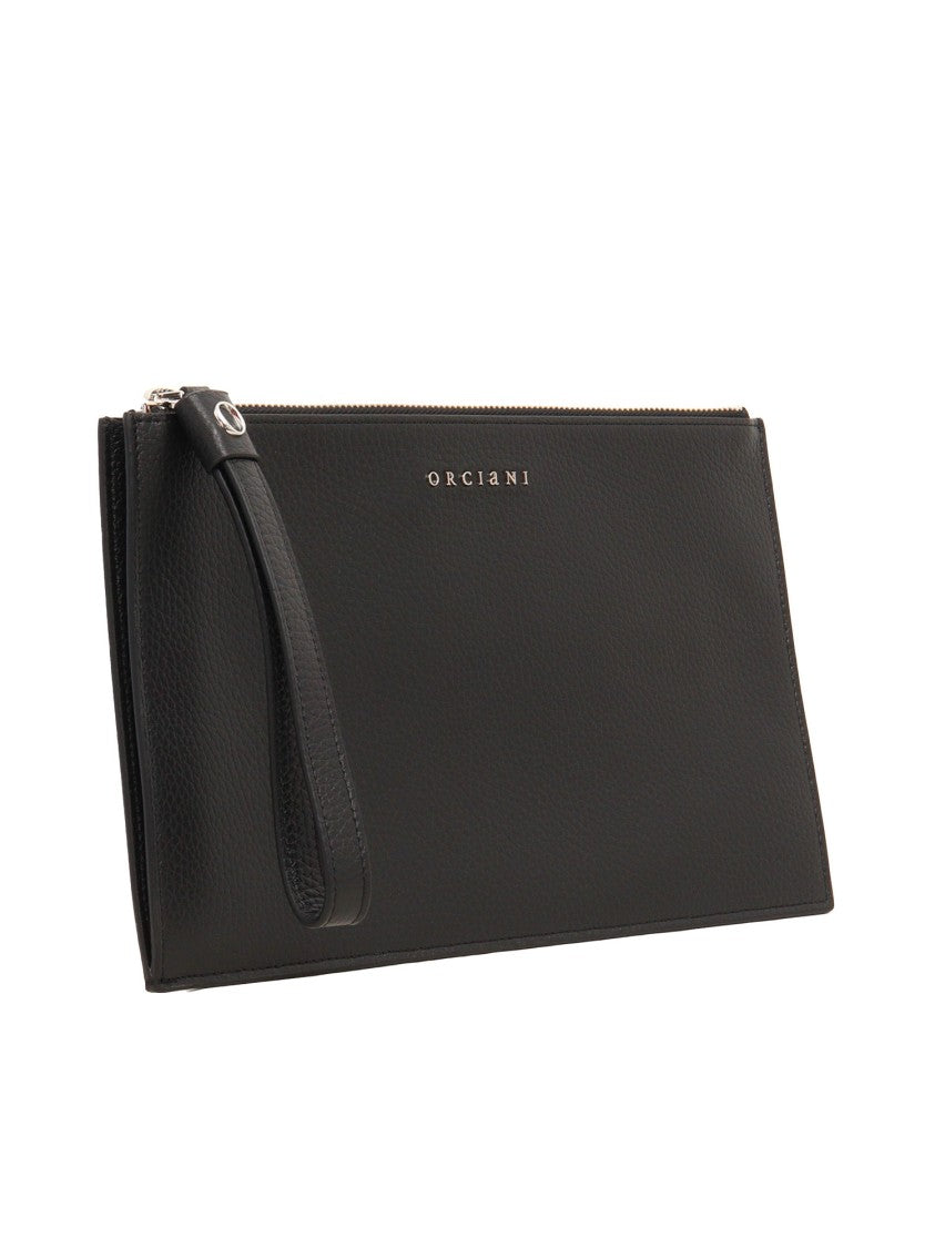 Claudio Orciani Textured Calf Leather Pouch With Zip Closure