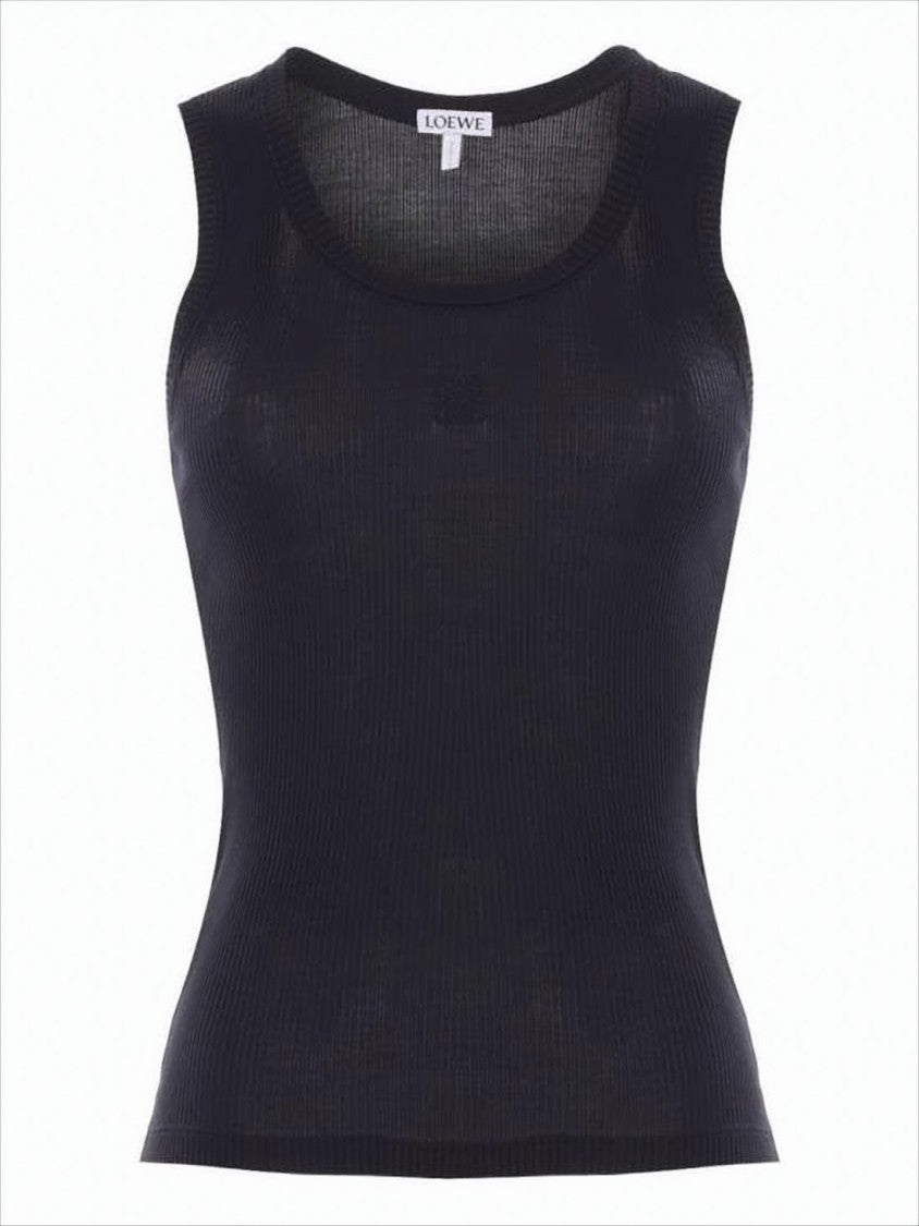 Loewe Silk Ribbed Tank Top With Tonal Embroidery