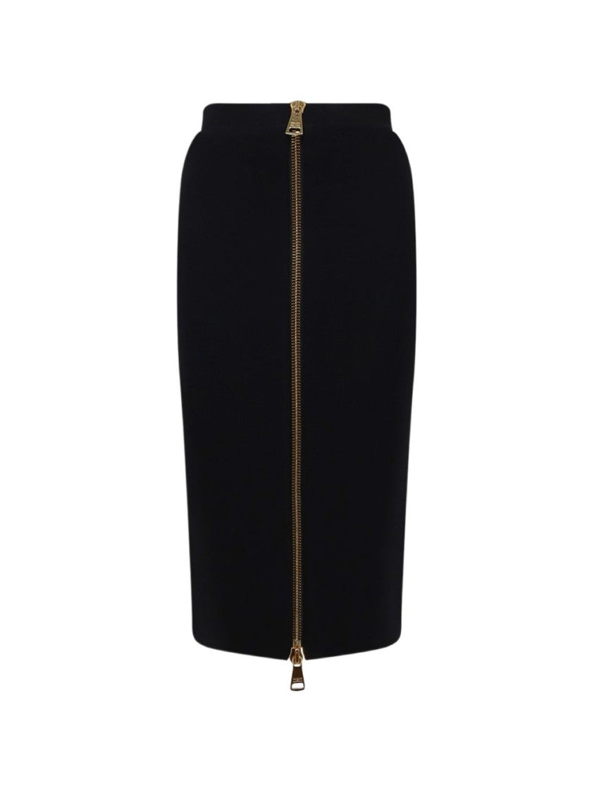 Elisabetta Franchi Fitted Black Skirt With Vertical Gold Zipper Detail