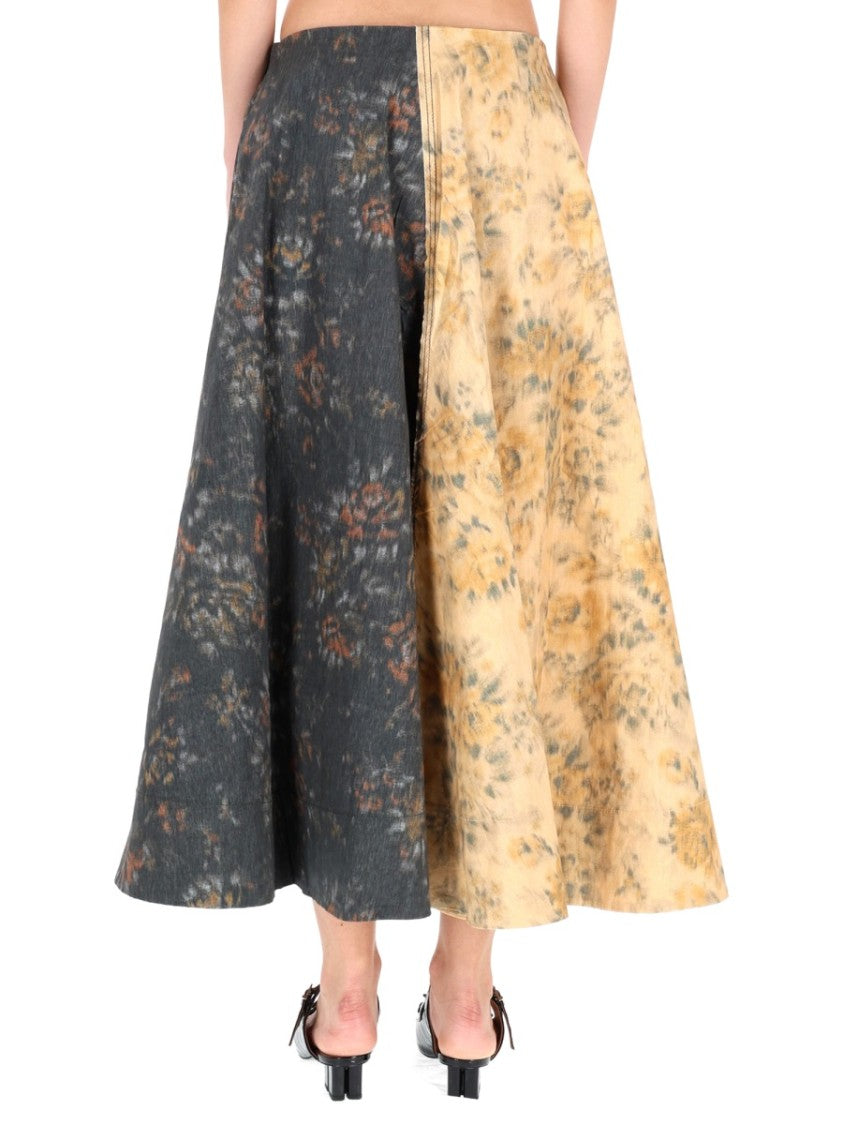 Ganni Midi-Length Two-Tone Floral Skirt