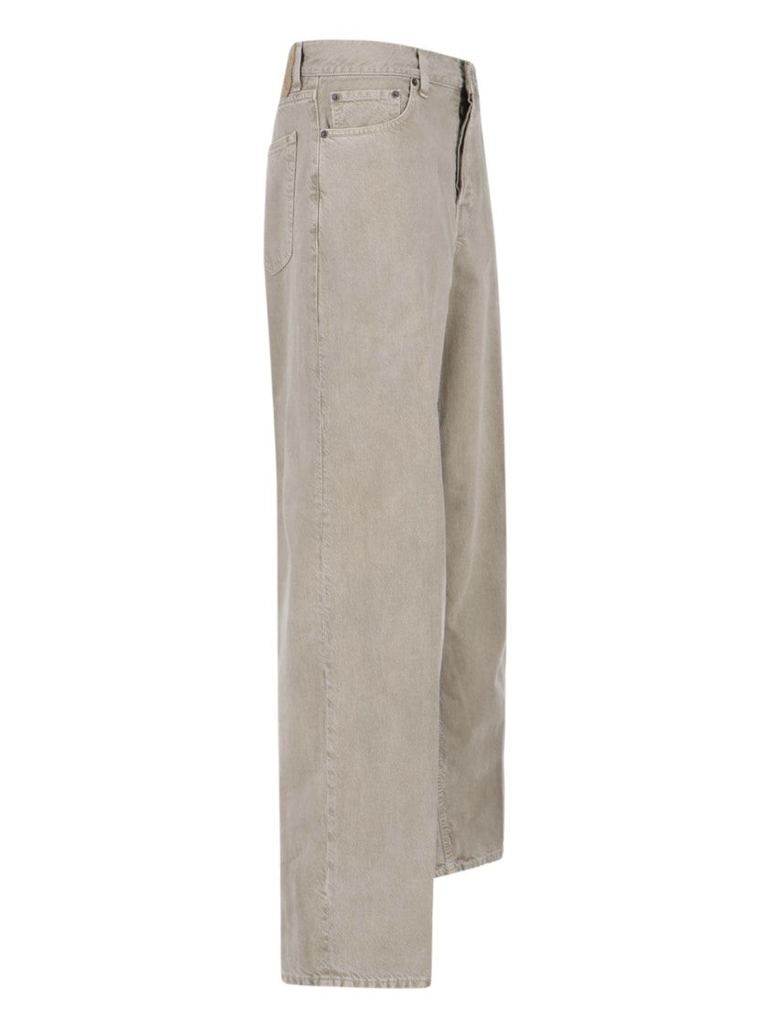 Haikure Wide-Leg Beige Denim And Linen Jeans With Five-Pocket Design