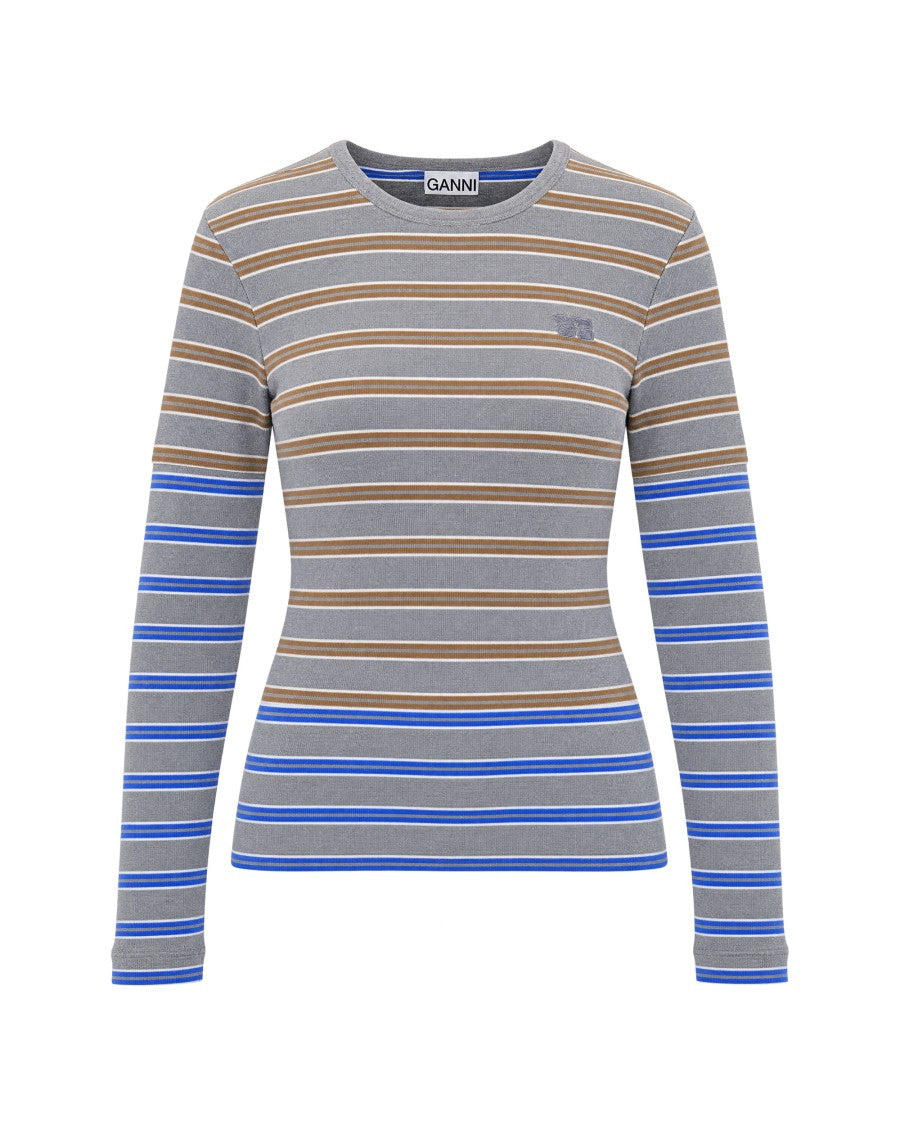 Ganni Blue Double-Striped Long-Sleeve Top