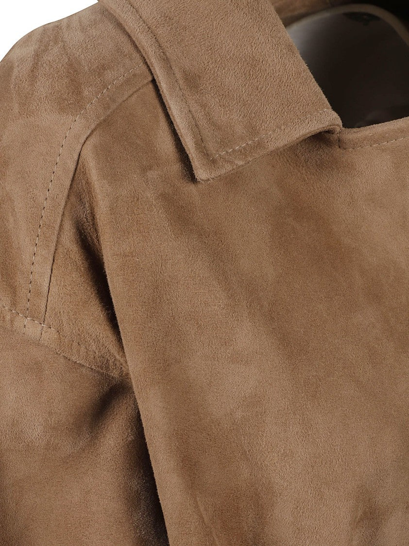 Khaite Brown Suede Jacket With Belted Waist And Cropped Silhouette