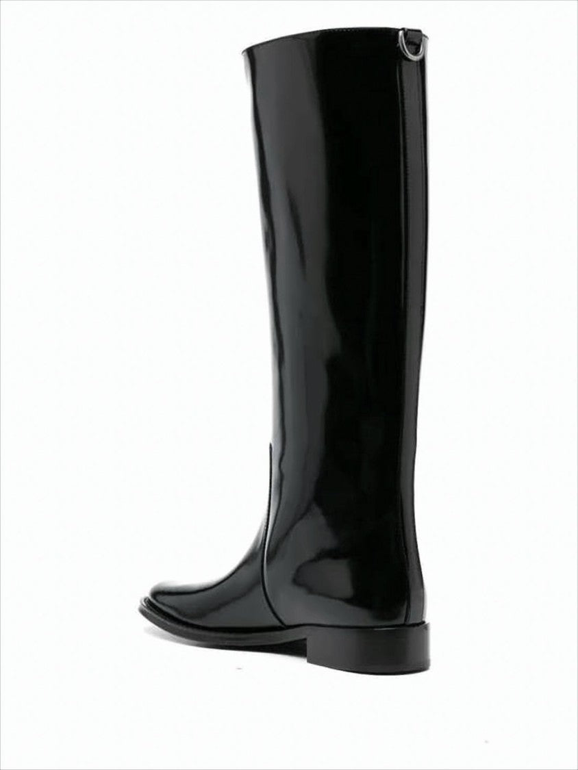 Saint Laurent High-Shine Leather Calf-Length Boots