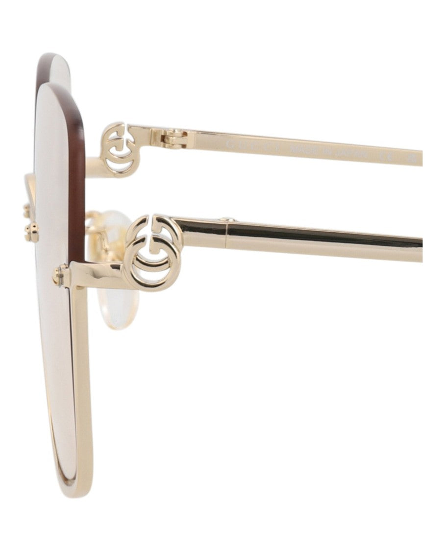 Gucci Square-Frame Metal Sunglasses With Cutout Accents And Velvet Case