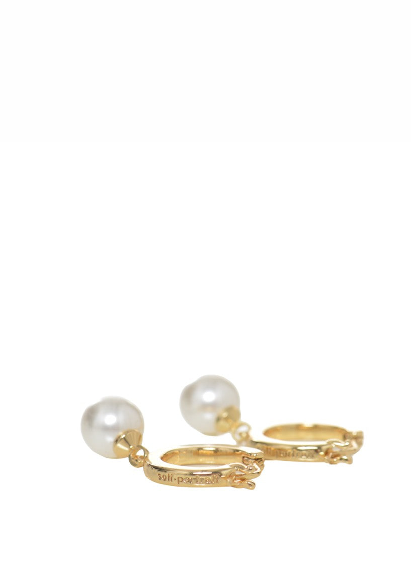 Self-Portrait Gold Bow Pearl Brass Earrings