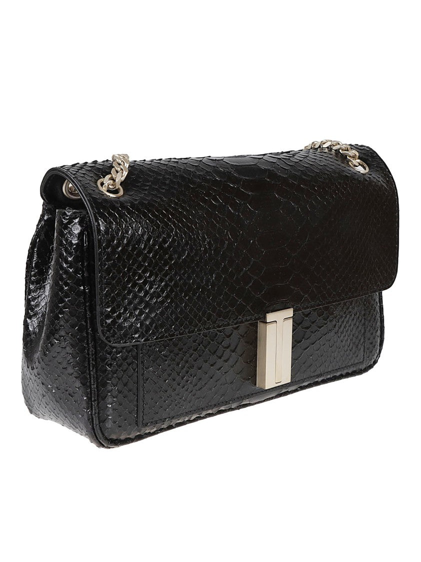 Tom Ford Rectangular Black Calf Leather Bag With Snakeskin Pattern