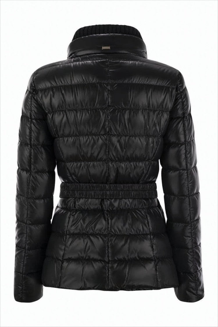 Herno Quilted Black Down Jacket With Ribbed High Collar