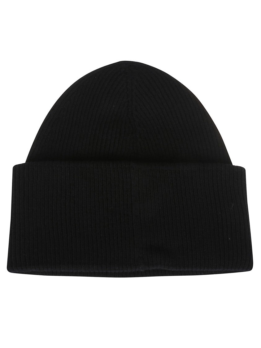 Mm6 By Maison Margiela Ribbed Knit Wool Beanie With Folded Cuff And Label
