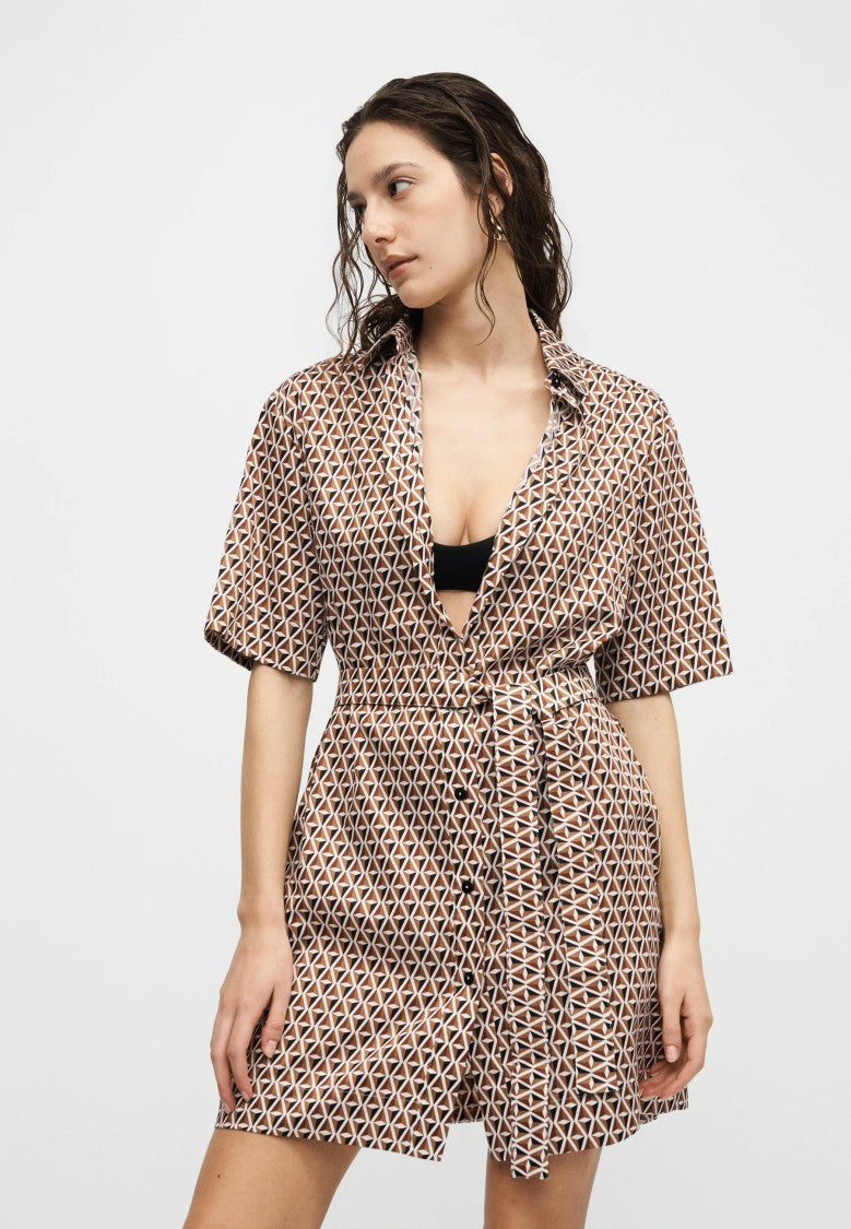 Max Mara Short-Sleeved Geometric Dress With Button-Down Front