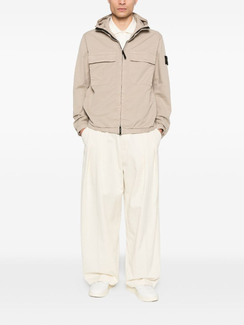 Stone Island Beige Zip-Up Hoodie Jacket With Flap Pockets