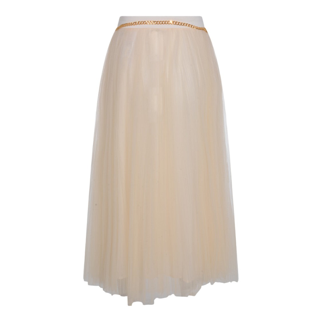 Elisabetta Franchi Flowing Tulle Skirt With Gold Chain Belt