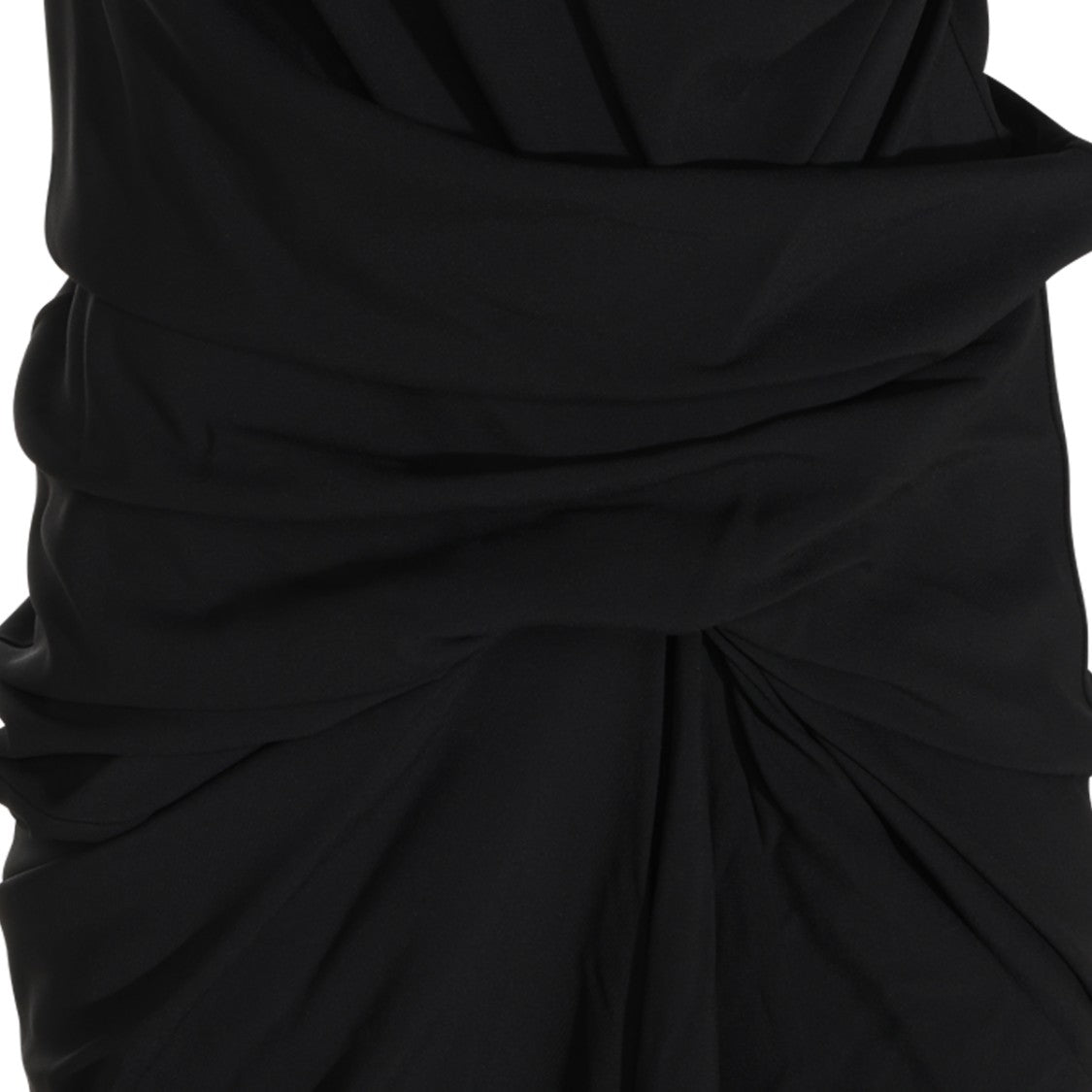 Rick Owens Black Viscose Midi Dress With Deep Heart Neckline And Asymmetrical Hem