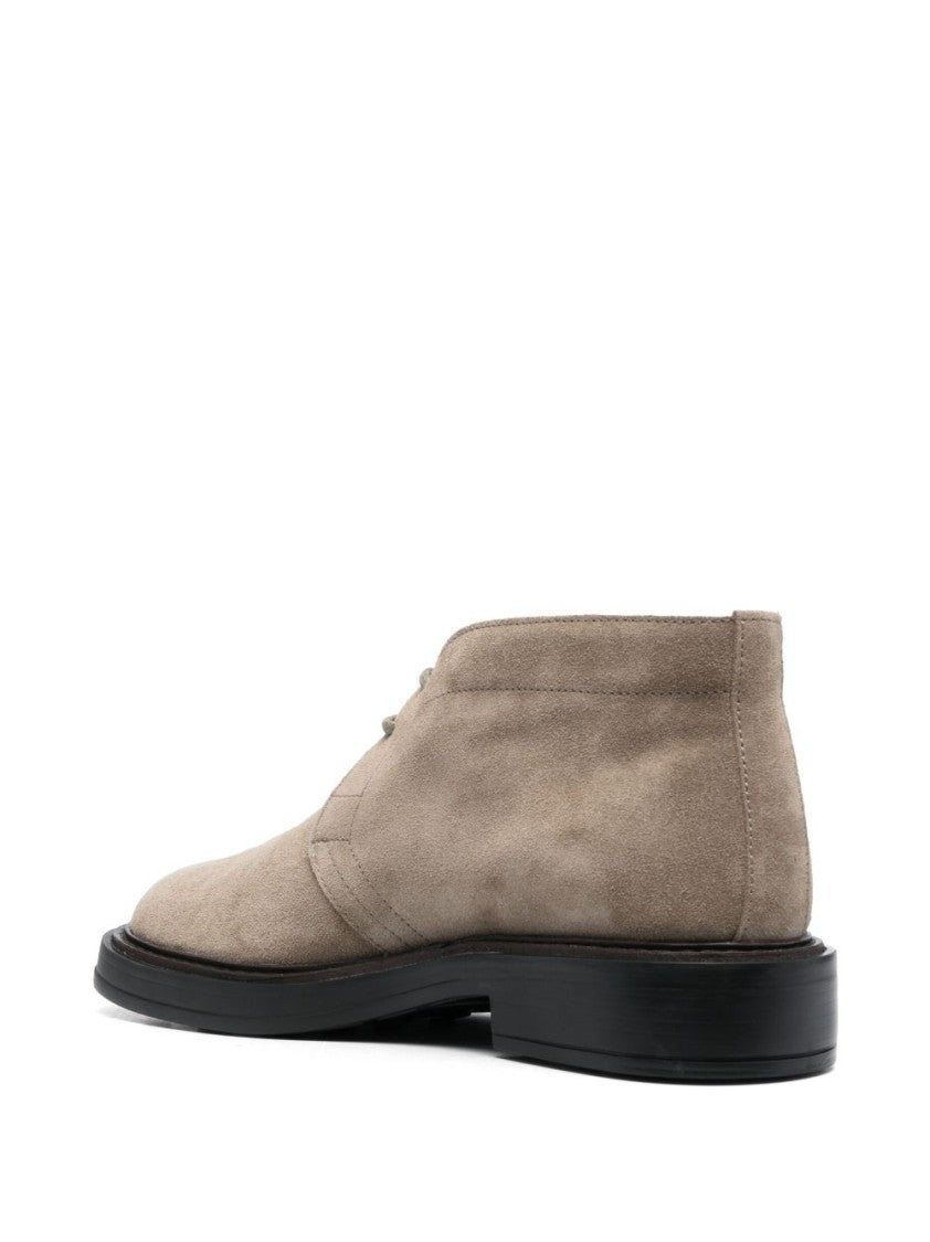 Tod's Beige Calf Suede Lace-Up Flat Shoes With Low Block Heel