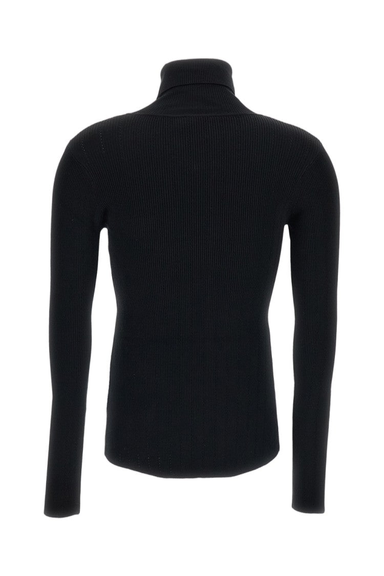 Elisabetta Franchi Black Stretch Ribbed Turtleneck Top