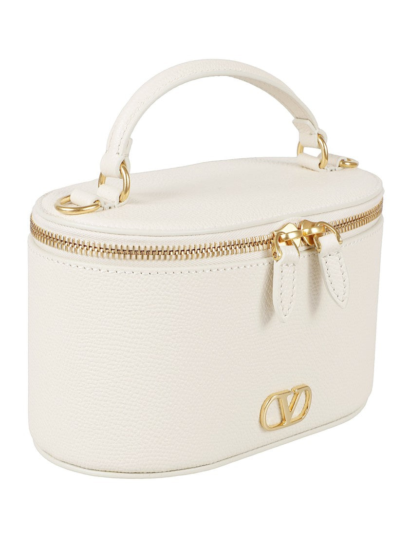 Valentino Garavani Oval-Shape Textured Leather Handbag With Gold Accents