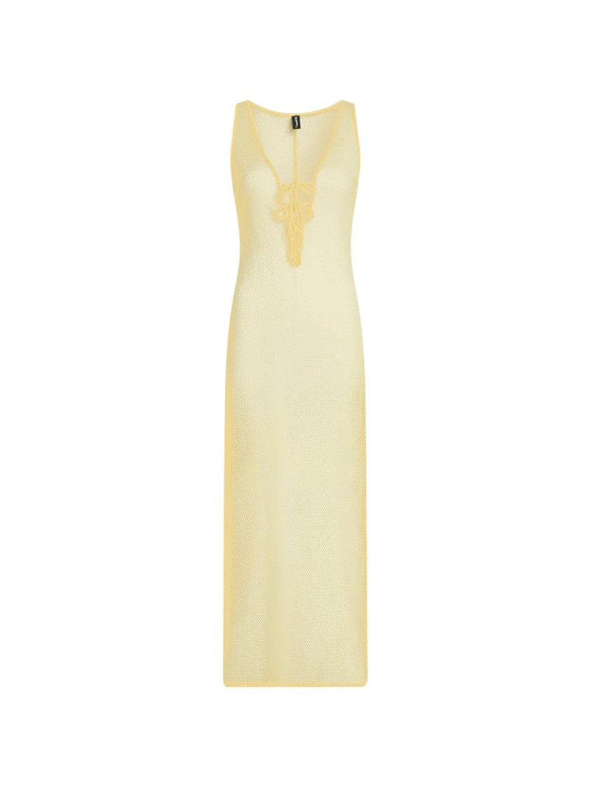 Karl Lagerfeld Sleeveless Long Mesh Dress With Lace-Up Detail