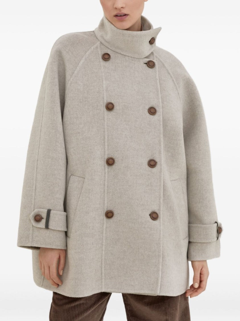 Brunello Cucinelli Double-Breasted Tailored Coat With Stand-Up Collar