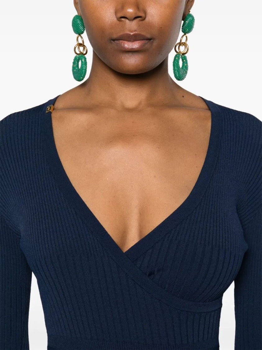 Elisabetta Franchi Fitted Knit Dress With Deep V-Neckline