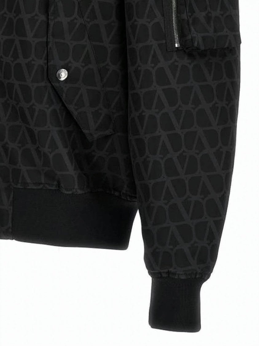 Valentino Garavani Structured Black Bomber Jacket With Geometric Pattern