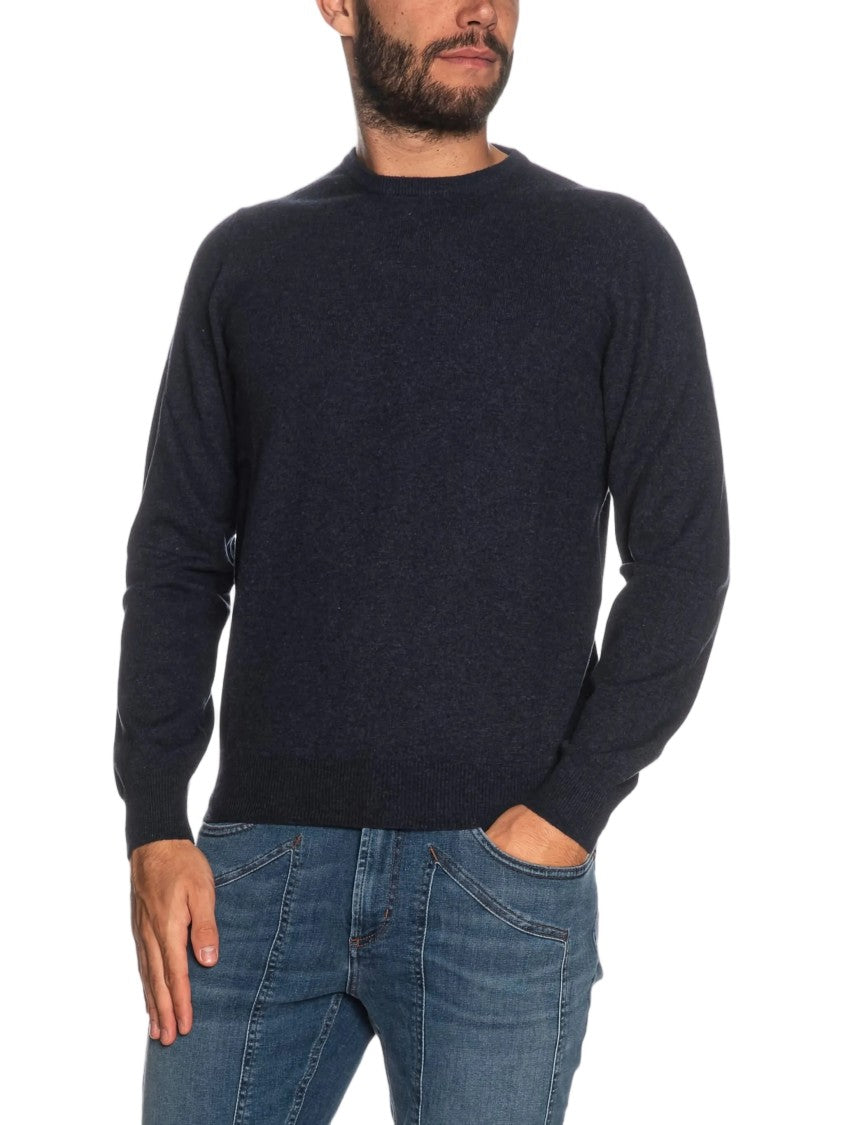 Gran Sasso Fitted Blue Wool Sweater With Classic Crew Neckline