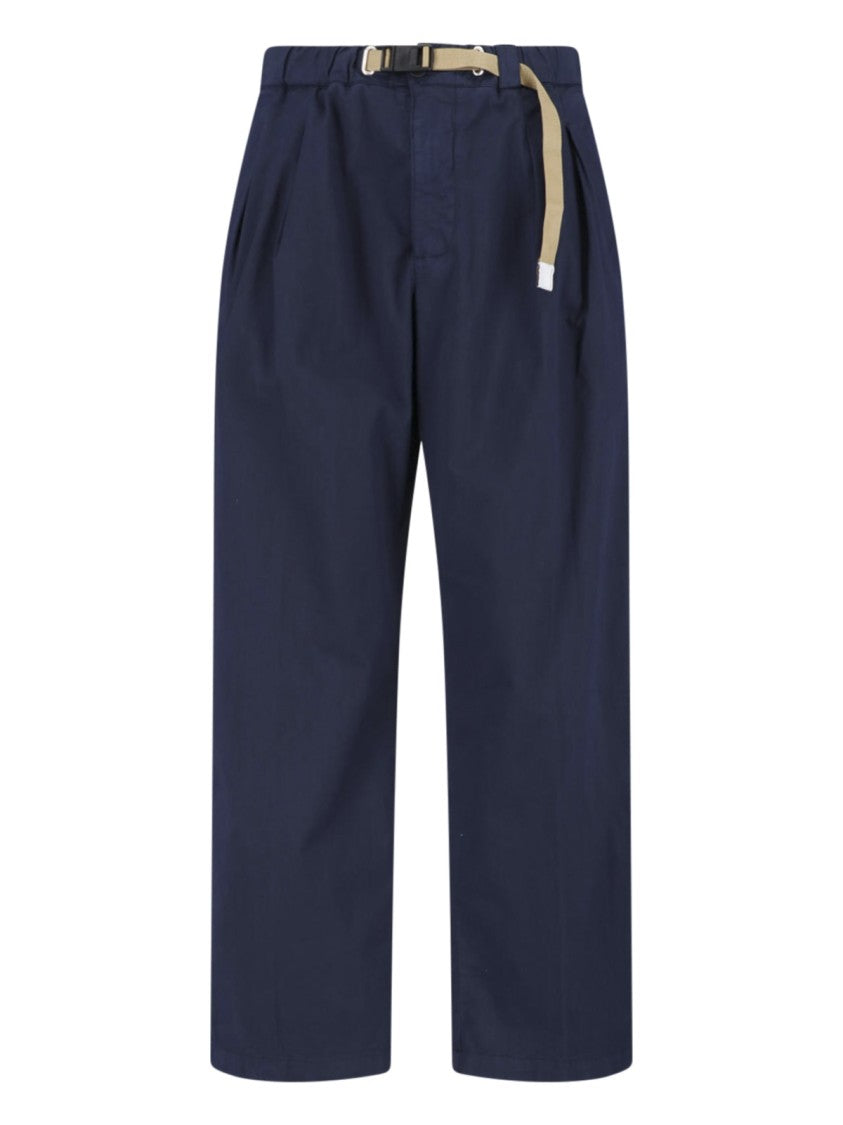 White Sand Blue Straight-Leg Cotton Pants Beige Belt