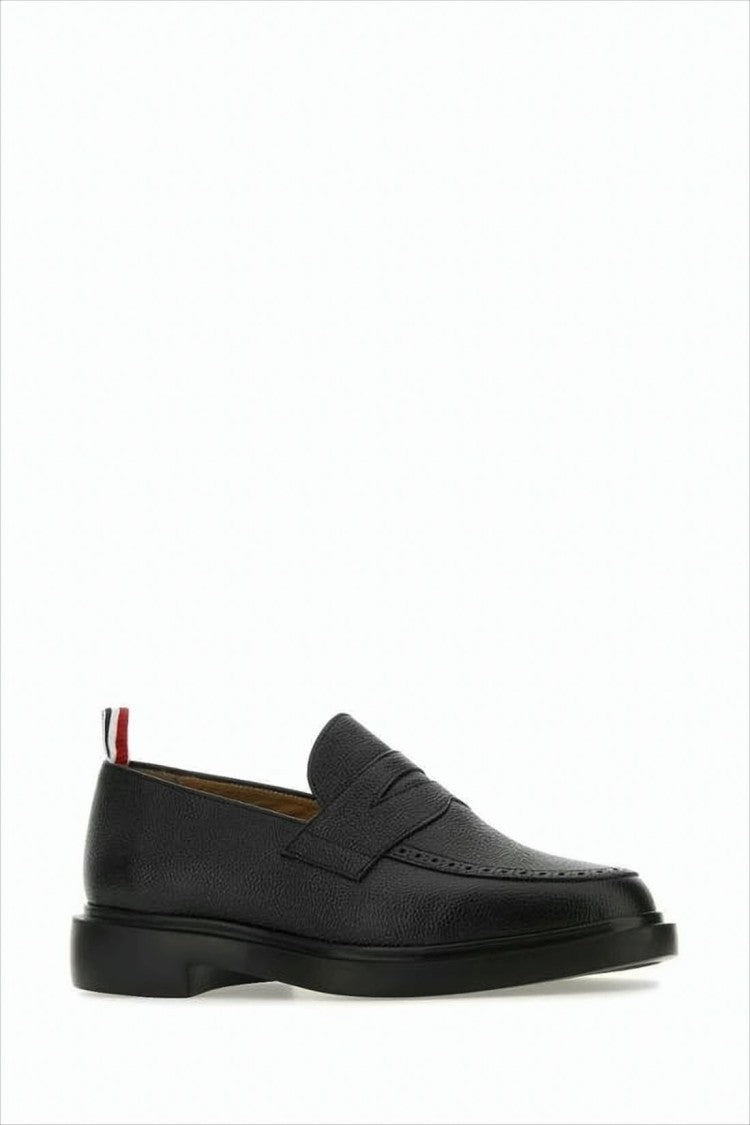 Thom Browne Black Calf Leather Loafers With Tricolor Pull Tab