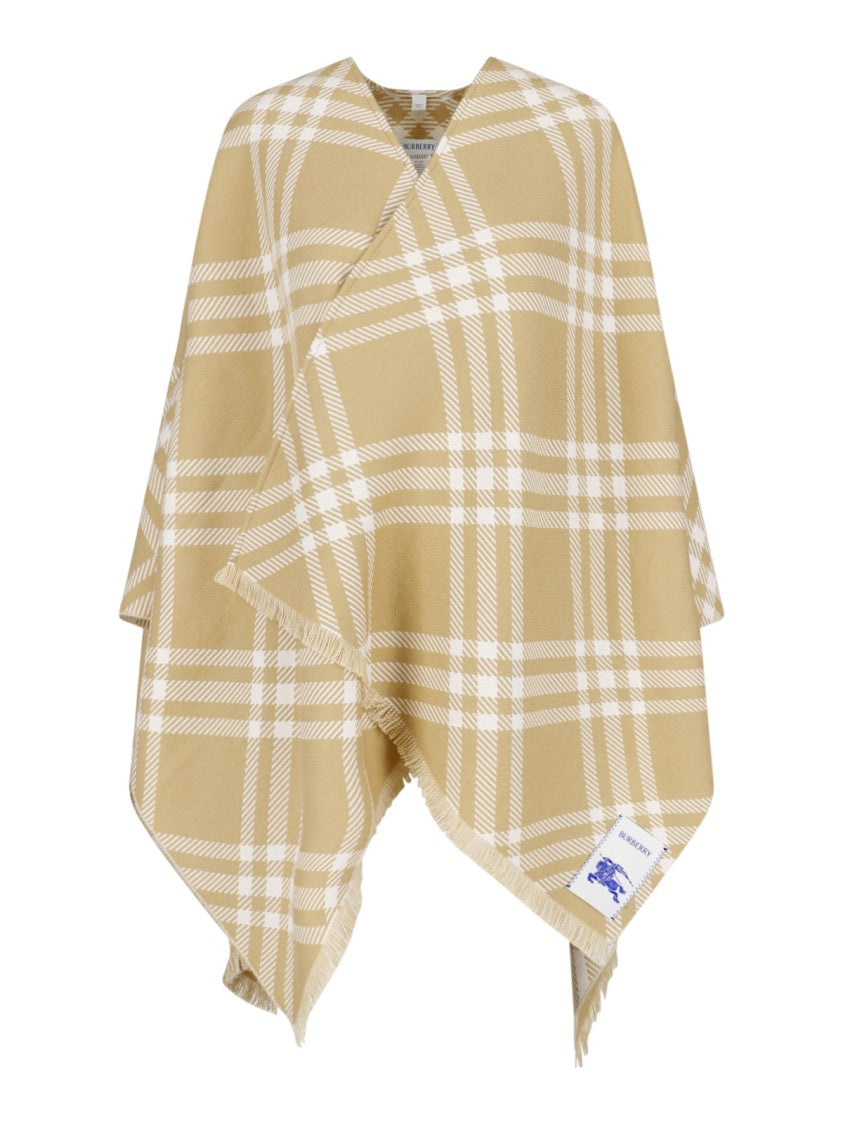 Burberry Poncho Style Draped Jacket With Classic Check Pattern