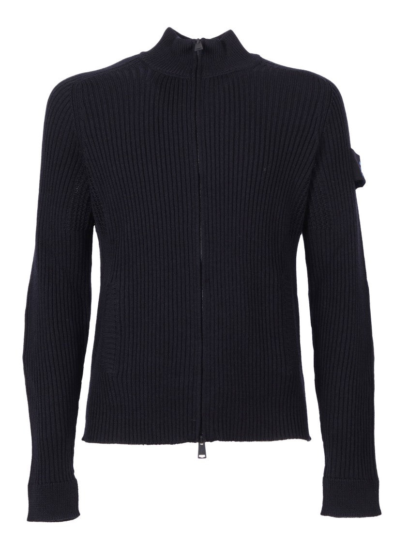 Premiata Ribbed Knit Zip-Up Garment With High Collar