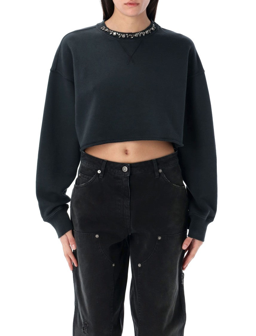 Golden Goose Cropped Fleece Crew Neck Crystal Sweatshirt