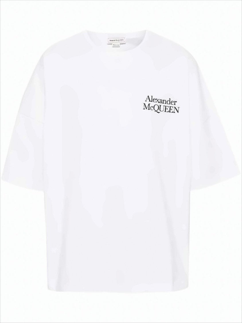 Alexander Mcqueen Relaxed Fit White Cotton T-Shirt With Bold Logo