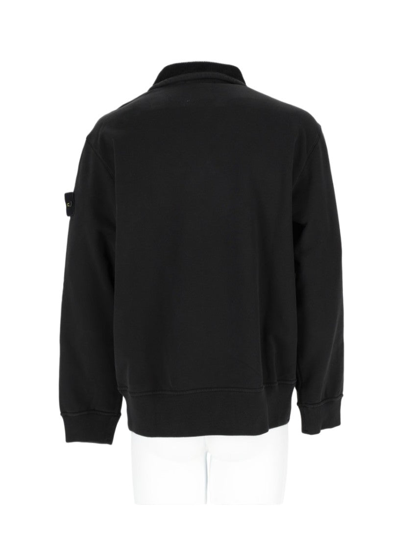 Stone Island Black Cotton Long-Sleeve Half-Zip Polo Shirt