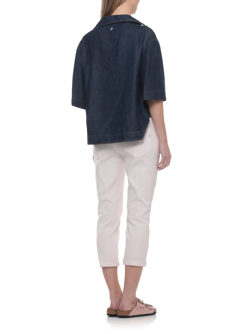 Dondup Blue Denim V-Neck Blouse
