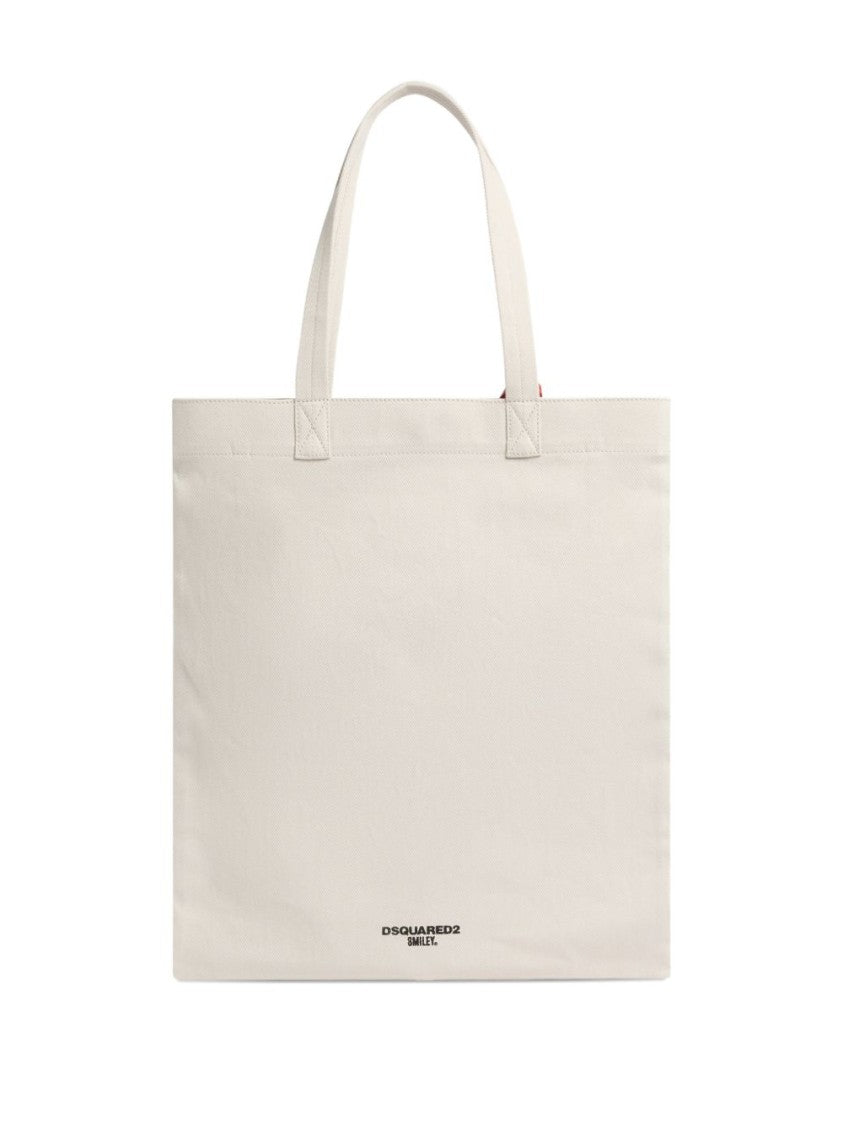 Dsquared2 Cream Tote Bag With Smiley Print And Logo Patch