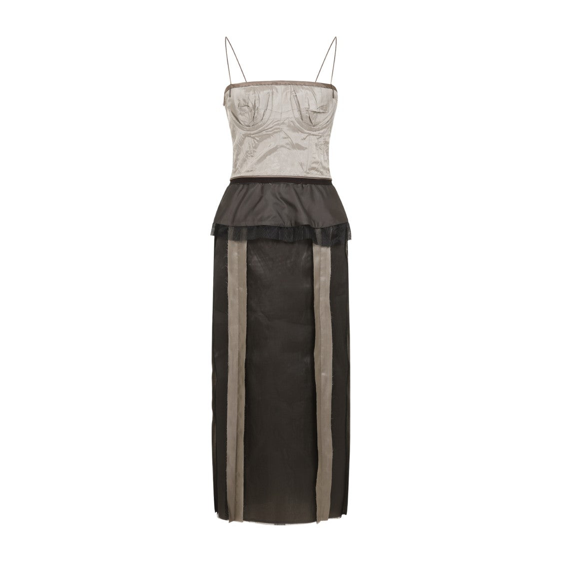 Maison Margiela Silver And Black Silk Midi Dress